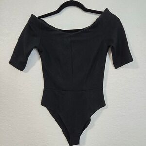 Addie S Womens Structured Bodysuit Top Black Off‎ Shoulder Fitted Casual Basic